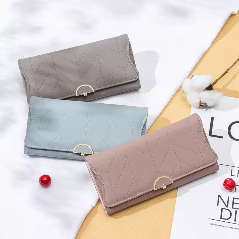 Korean Wallet Ladies Long Wallets Leather Solid Striped Coin Purse Bags Zipper Buckle Women New Trend Clutch Carteras Para Mujer