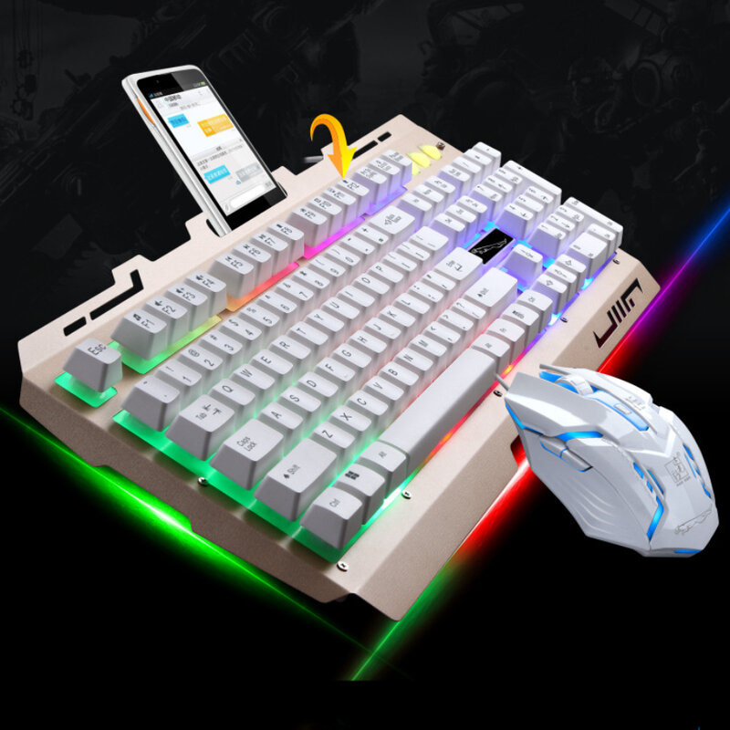 Set Keyboard 2024 1.5M, Set tetikus untuk Desktop Laptop dengan kabel 104 tombol LED dapat dilepas tahan air Backlit USB Gaming