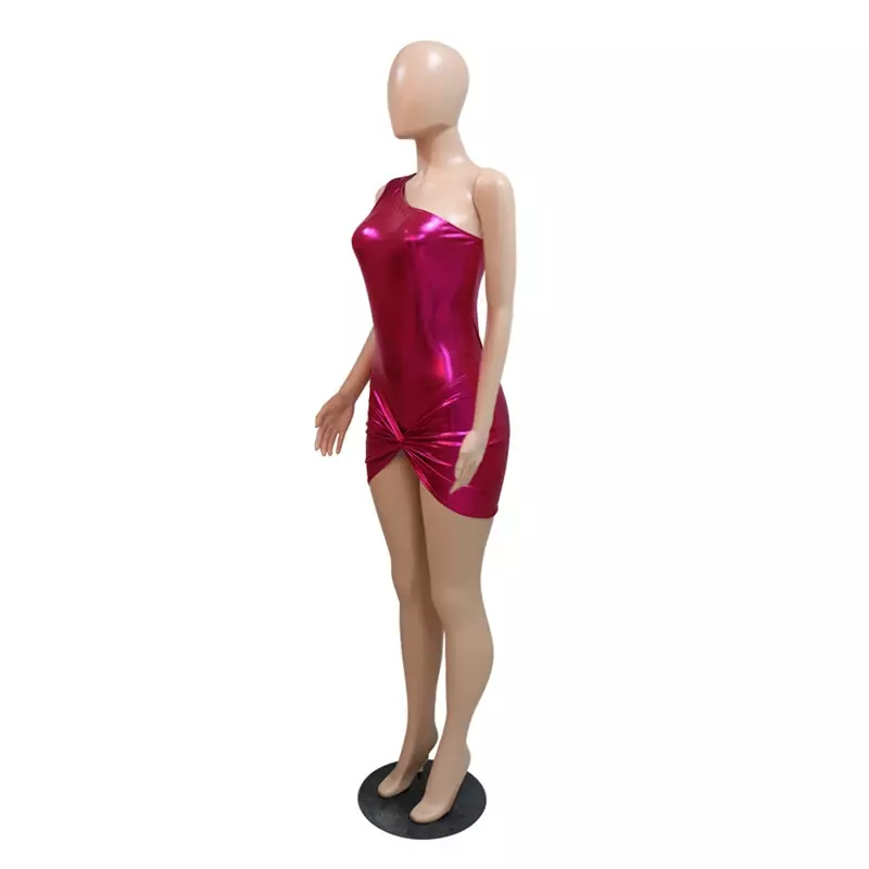Y2k Metallic Vergoldung 2 Stück Set Kleid Frauen Sommer Outfits sexy eine Schulter ärmellose Bodysuit Top Twist Miniröcke Clubwear