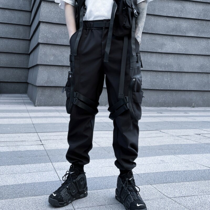 2024 jesień mężczyźni główna ulica taktyczne spodnie Cargo Y2K osobowość z wieloma kieszeniami Streamer Patchwork Design Techwear spodnie pantalone