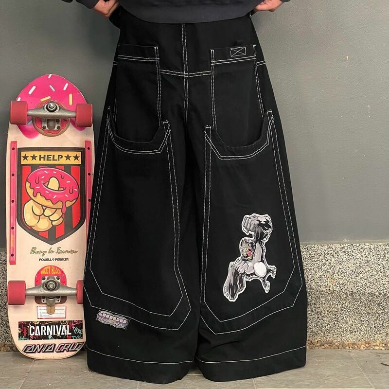 Jean de skateboard hip hop américain Harajuku pour adolescents, jambe large, grand A High Street, marque de mode, imprimé polyvalent, adt Y2K, nouveau
