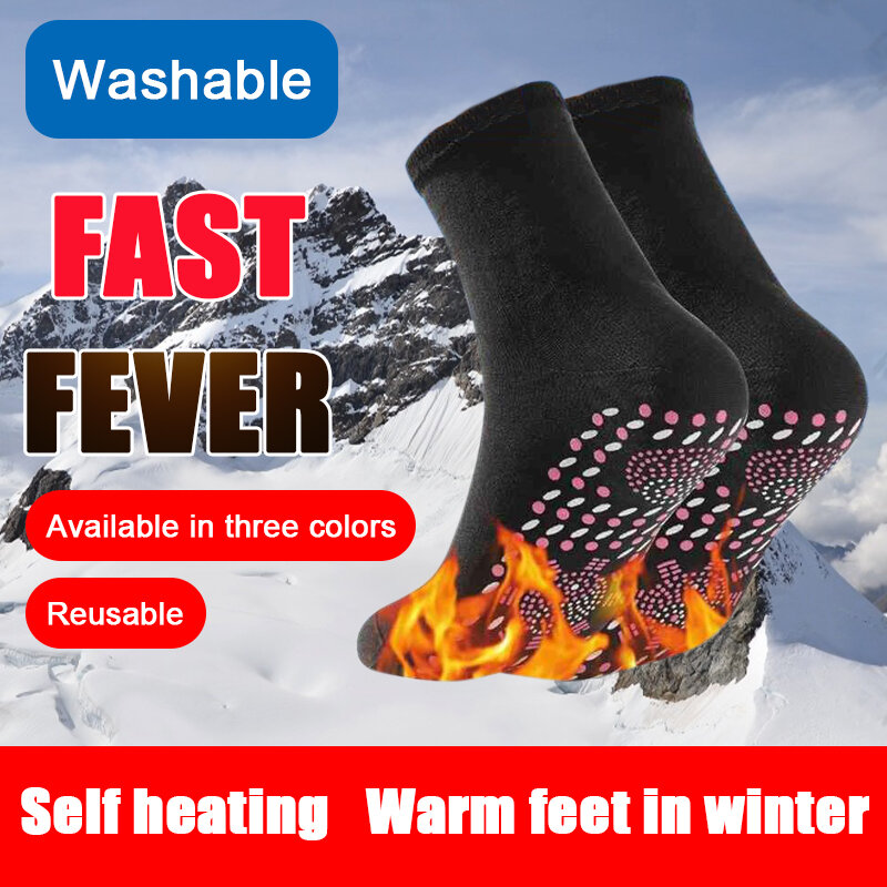 Самонагревающиеся Носки, теплые массажные носки для ног, моющиеся хлопковые носки до середины икры, зимние