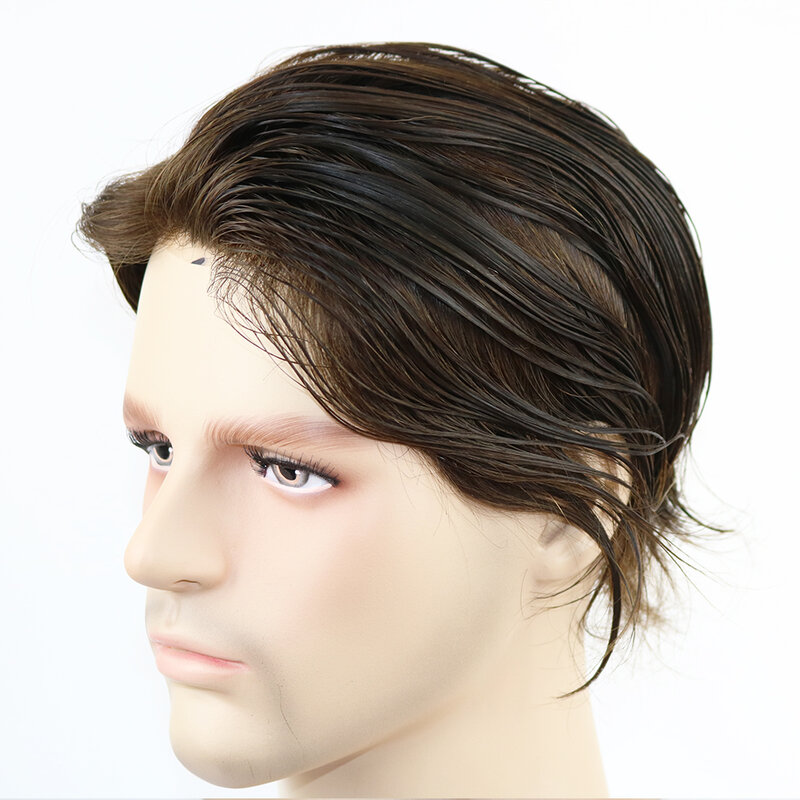 Tupé de cabello humano Natural Mono para hombres, prótesis de cabello masculino transpirable, piel Remy india, parche de cabello Pu para peluca