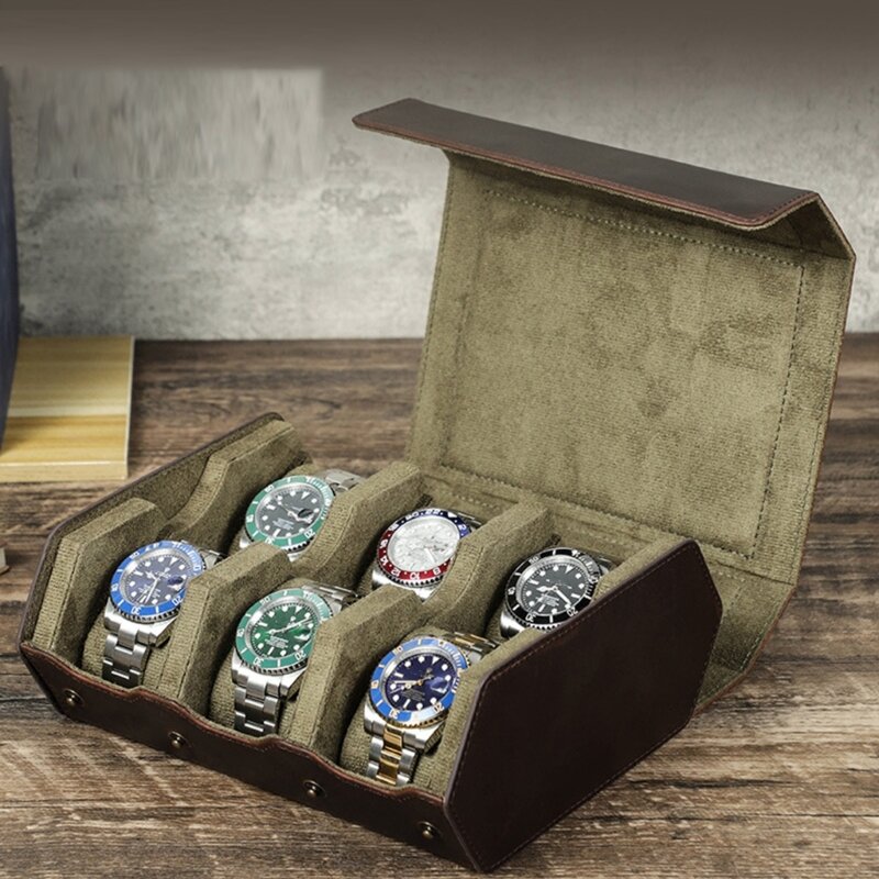 Contenedor para relojes cuero PU, caja protectora para relojes pulsera, estuche exposición, soporte para relojes con 6