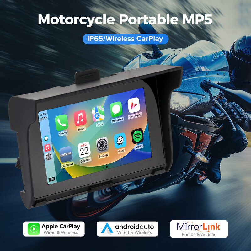 Bezprzewodowy przewodowy motocykl CarPlay Android Auto Radio Stereo 5-calowy Bluetooth TF USB IP65 Wodoodporna przenośna głowica motocyklowa