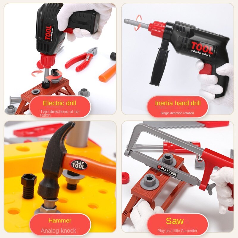 Crianças Toolbox Engineer Simulação Repair Tools Pretend Toy Electric Drill Screwdriver Tool Kit Play Toy Box Set for Kids