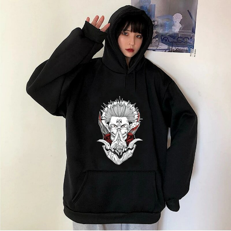 Sudadera con capucha de Anime Satoru Gojo para hombre y mujer, jerséis negros con estampado de dibujos animados, Tops Harajuku, ropa de calle de Hip Hop