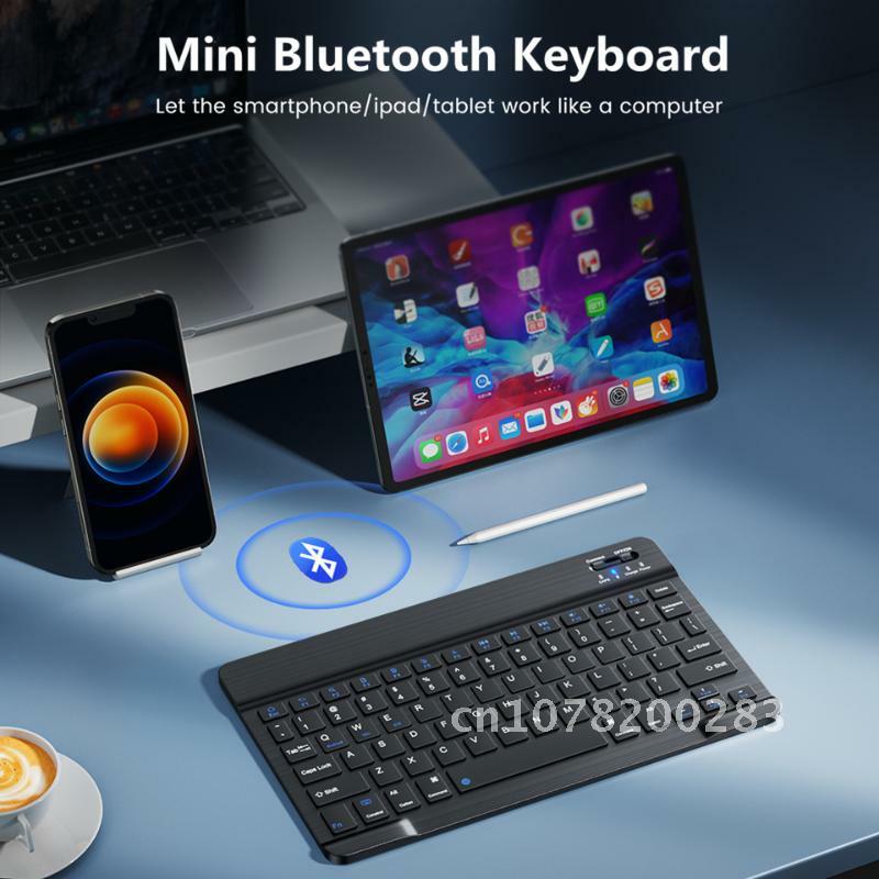 Bluetooth付きのポータブルワイヤレスキーボード,充電式,iPad,電話,タブレット,スペイン,ロシア語,Windows, Android