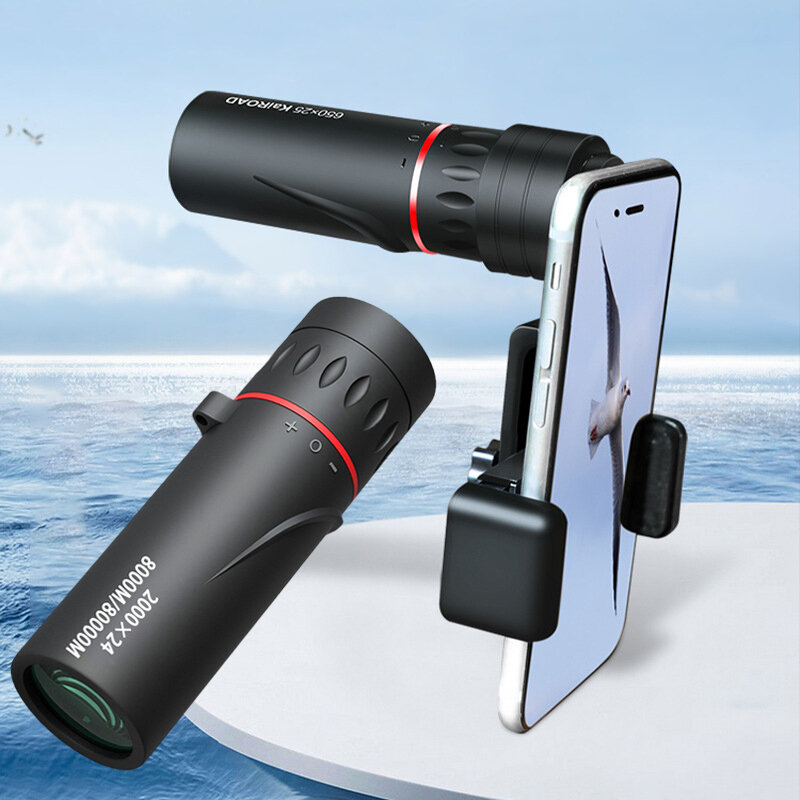 Télescope monoculaire portable avec support, mini télescope pour téléphone portable, extérieur, camping, chasse, observation des oiseaux, 2000x24 HD
