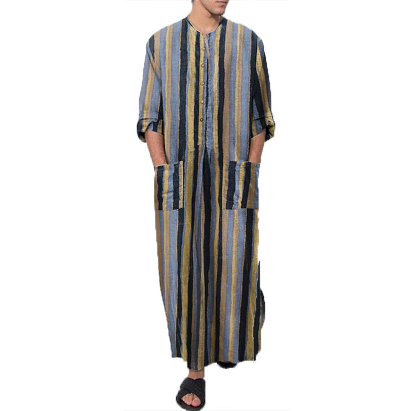 Big Size 5XL New Middle Eastern Clothing Long Sleeved Jumpsuit Striped Robe Men Women Bohemian Style Casual Printed Robe