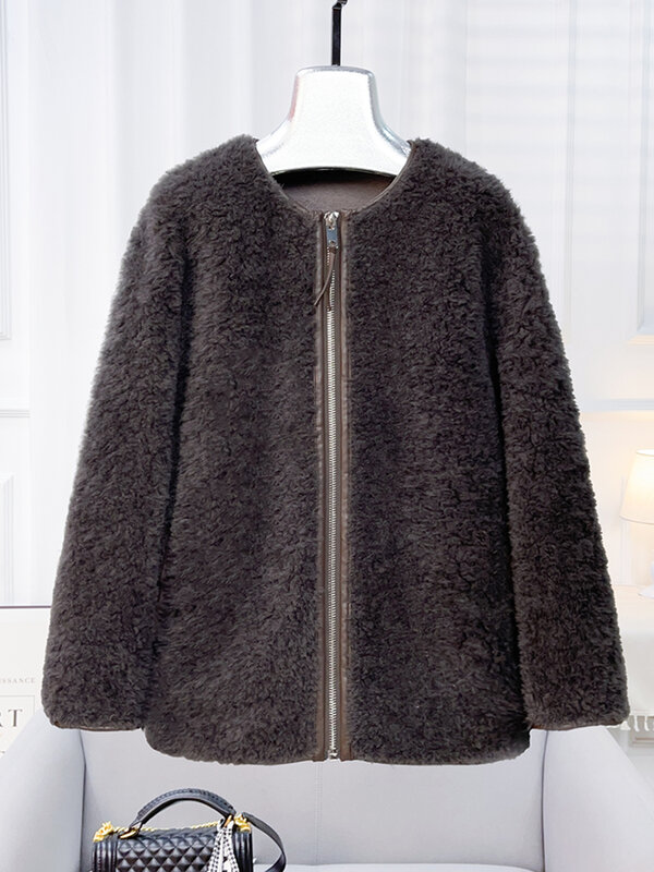 Новинка Зима 2024, 100 хлопковая шерсть, высококачественное меховое интегрированное меховое пальто из овечьей шерсти для женщин, для ленивых