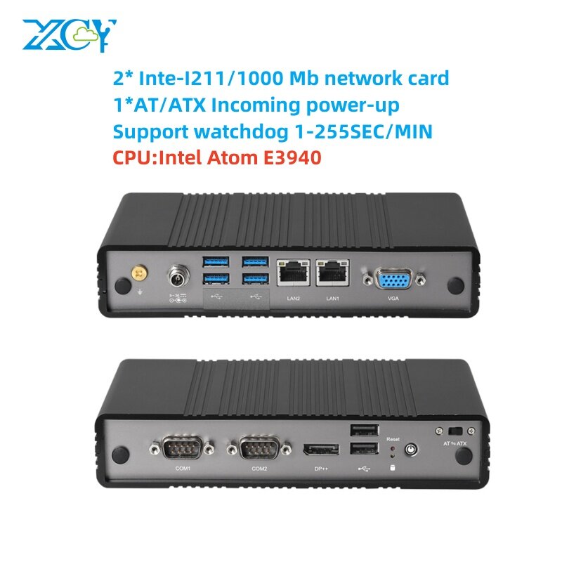 I211NICS Intel Atom E3940 2x RS232 COM 2x Gigabit Ethernet 4G LTE WiFi Watchdog Barebone Mini PC Linux Win11 sin ventilador Industrial