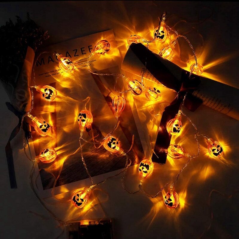 Luci della stringa della zucca della decorazione di Halloween, 9.8 piedi 20 led luce di Halloween a batteria, decorazione di Halloween all'aperto