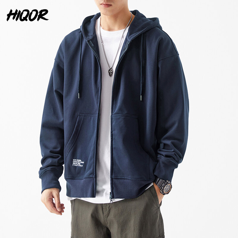 HIQOR 2023 Winter Mens Thick Hoodies Unisex Hip Hop Plain Hoodies Classics Thick Cotton Fabrics Zipper Hoodies Male Size M-3XL