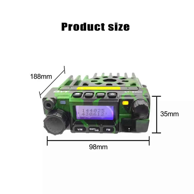 QYT-KT-8900 Rádio de carro dual band, mini rádio móvel, VHF, UHF, 136-174,400-480MHz, tela colorida 25w, KT8900-camou