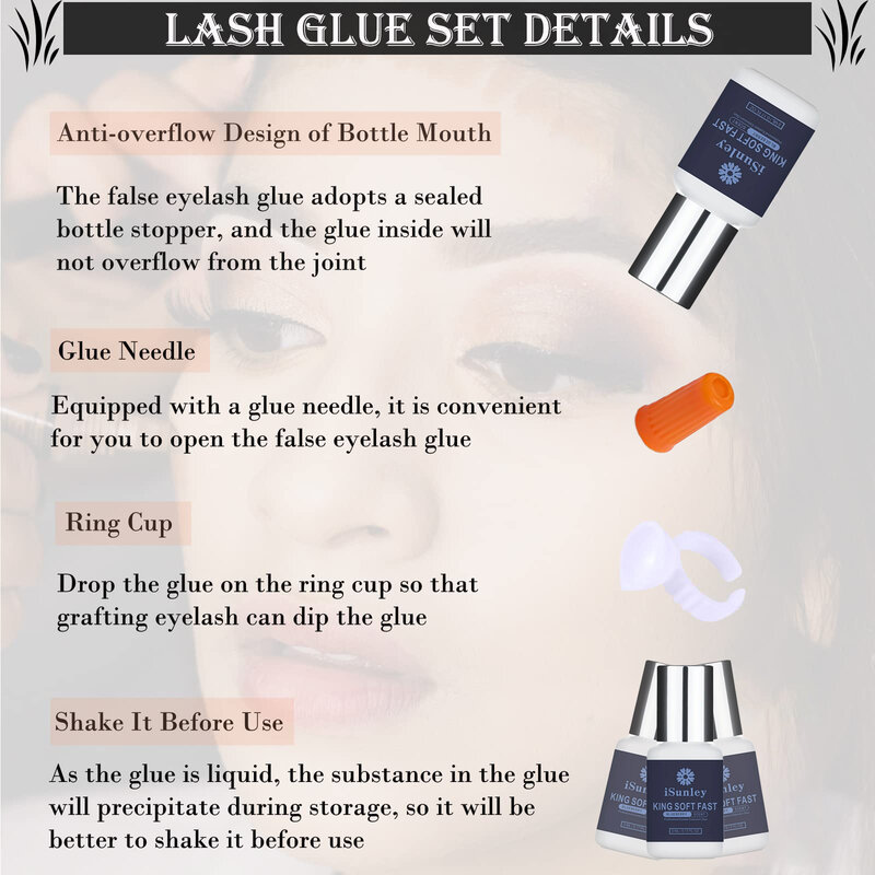 ISunley 5ml Professional Eyelash Extension Glue Extra Strong Hold Long Lasting Quick DryTime Premium Professional Grade Adhesive