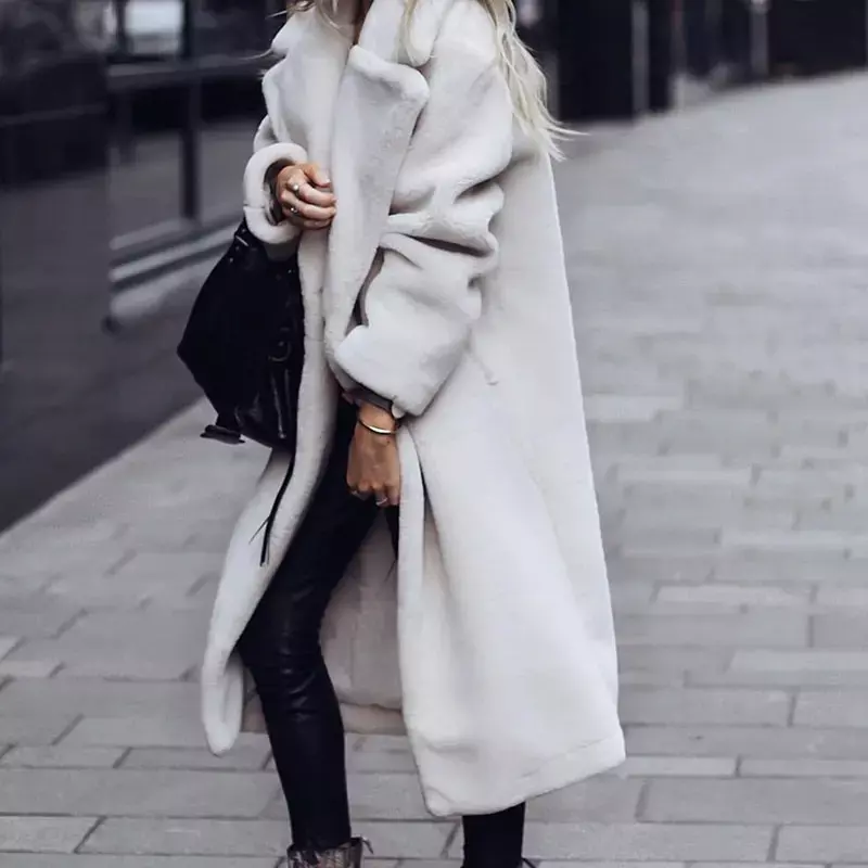 Abrigo largo de piel para mujer, abrigo cálido de felpa de gran tamaño para invierno