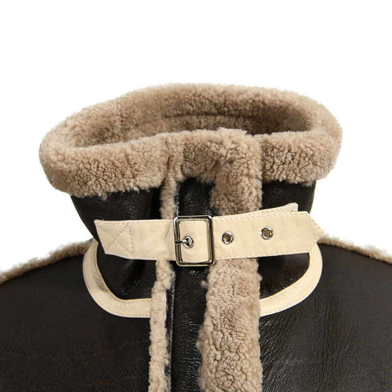 Luxyonuo-Manteau d'hiver en fourrure de mouton pour femme, veste en cuir de mouton véritable pour femme, manches longues, chaud, nouveau style, 2022