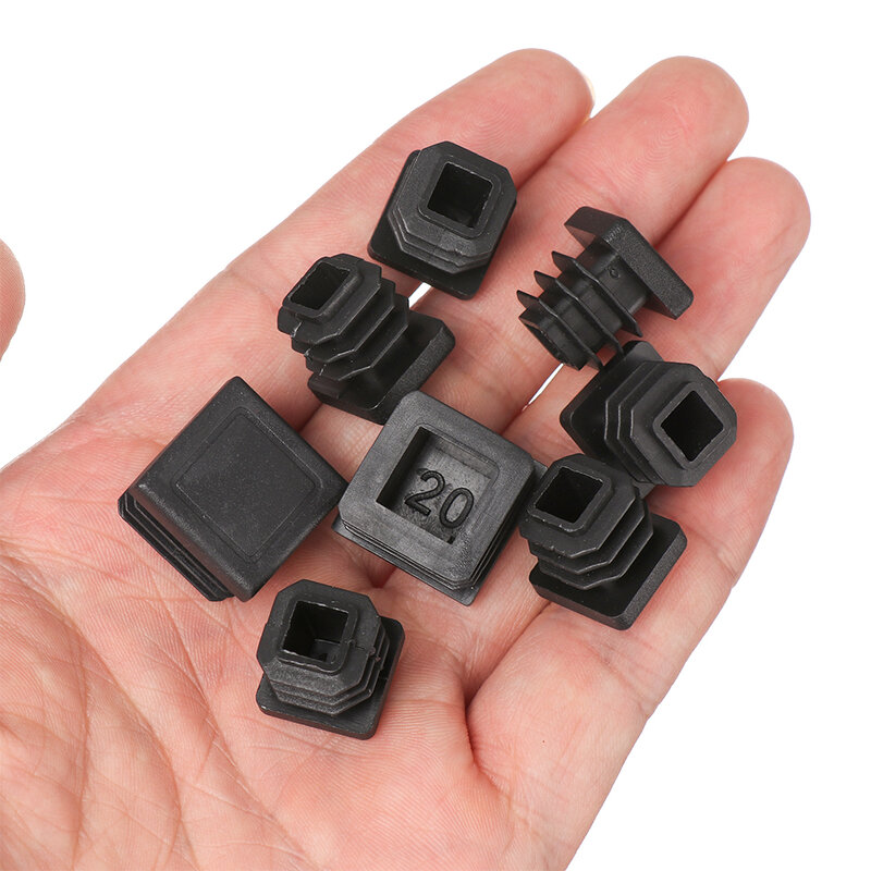Embout obturateur carré en plastique noir, bouchon d'insertion de tube, bonde 15x15 ~ 60x60mm, 10 pièces