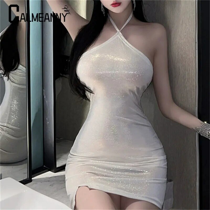 2023 Sommer neuen Stil koreanische Ausgabe sexy schlanken hängenden Hals rücken freien Pullover ärmellose ultra kurze Tasche Gesäß Kleid Trend