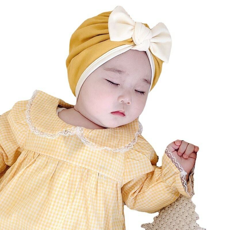 Chapéu de bebê primavera e outono bebê bonito arco princesa fêmea bebê cuidado porta algodão pneu chapéu