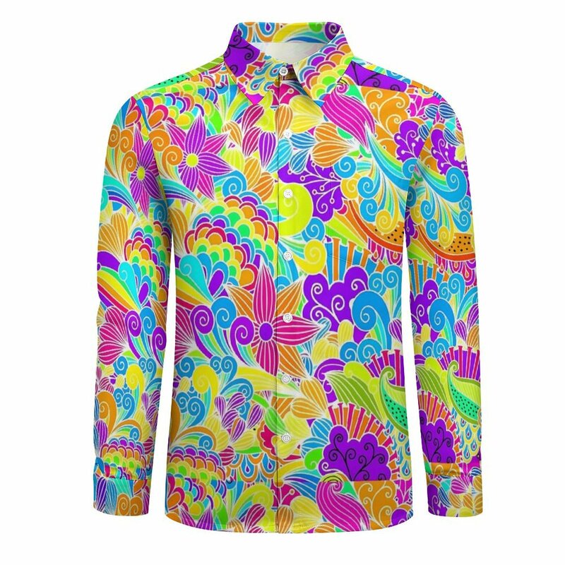 Мужская рубашка в стиле ретро, повседневные рубашки с длинным рукавом и цветочным принтом в стиле хиппи, Осенний винтажный дизайнерский Топ большого размера