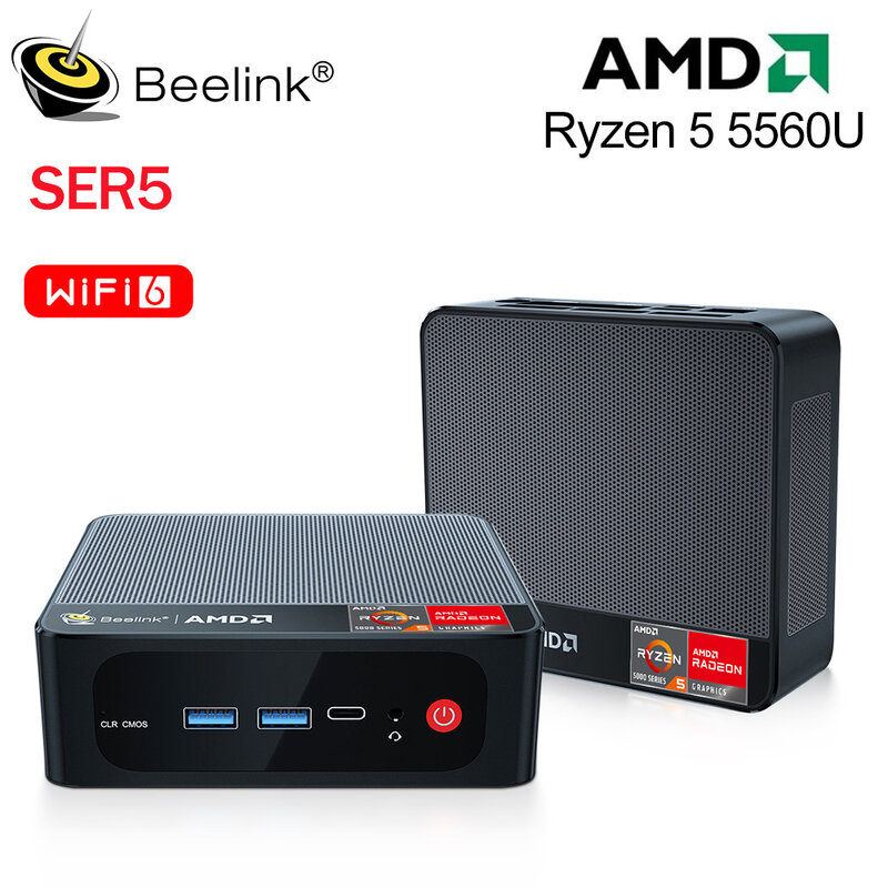 Beelink Мини ПК SER5 Pro Max AMD Ryzen 5 5560U 7 5700U 5800H SER Настольный игровой компьютер WiFi6 BT5.2 DDR4 16 ГБ 500 ГБ SSD 32 ГБ 1 ТБ