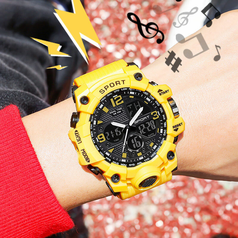 MSTIANQ 남성 청소년 정품 전자 시계, 고등학교 학생 트렌드 핸드 시계, 스포츠 방수 야광 레드 디지털 손목시계
