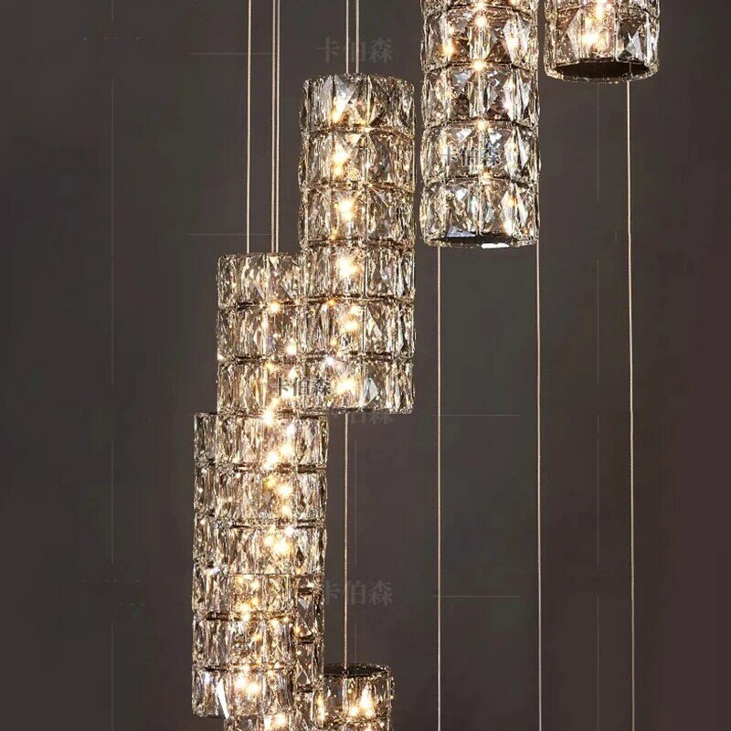 Modern Crystal Chandelier for Home Decoration, Stair Pendant Lamp, Living Room Pendant Lights, Iluminação Interior