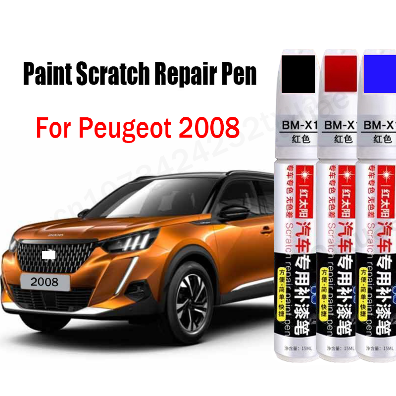Pena perbaikan goresan cat mobil untuk Peugeot 2008 pena sentuh penghilang Aksesori perawatan cat hitam putih merah biru abu-abu