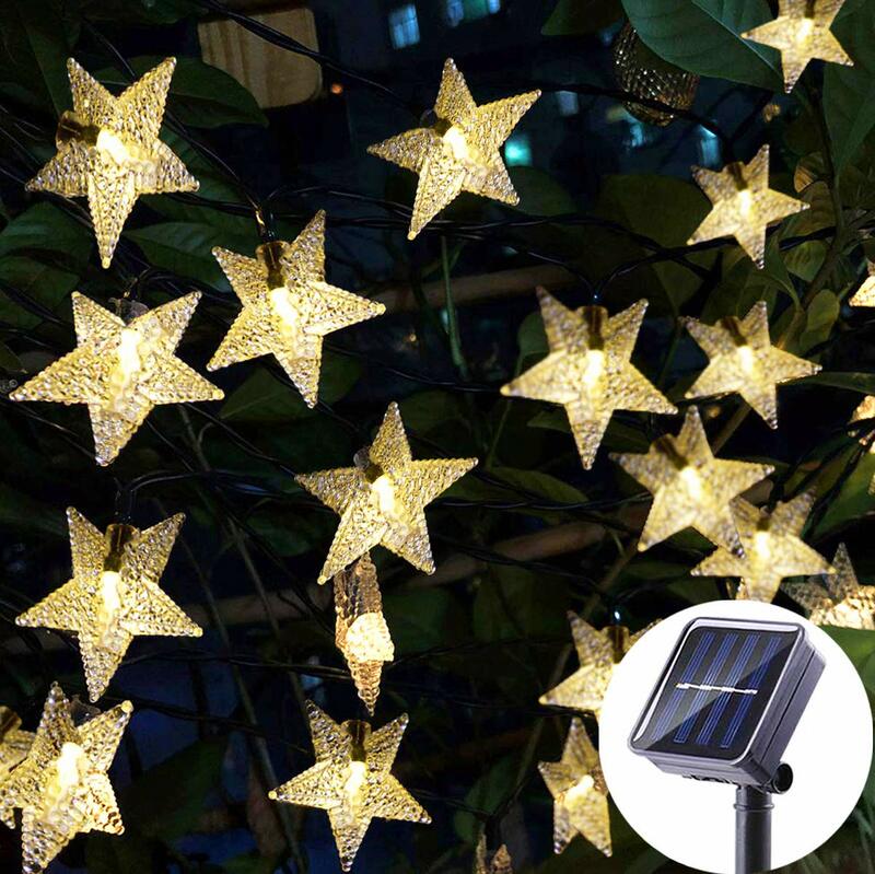 Led solar luz da corda 6m 50leds solar estrela string luz de fadas ao ar livre jardim festa de natal decoração luzes solares