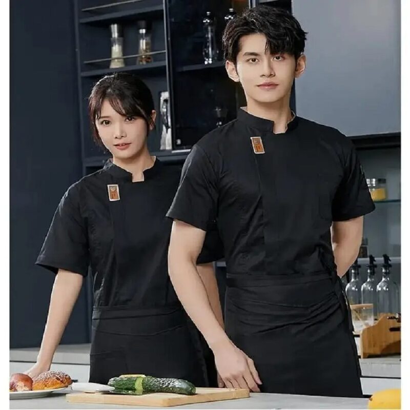 Chaqueta de Chef de manga corta para hombres y mujeres, camisa de cocinero, uniforme de camarero de restaurante de panadería, ropa superior de cocina de Hotel, ropa de trabajo de Catering