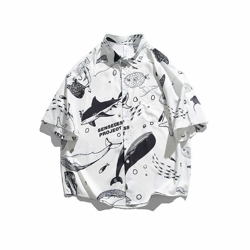 Chemise d'été en soie glacée fine pour hommes, ample, style japonais, tendance et polyvalente, style Hong Kong, grande taille, chemise extérieure pour hommes, Y2K, nouveau