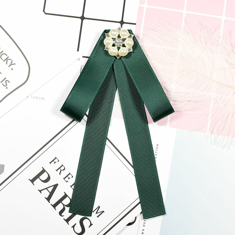 Bow Tie Brooch for Women's Girls Fashion Korean College Style White Shirt Collar Flowers Rhinestone Ribbon Bowtie Brooches Pins