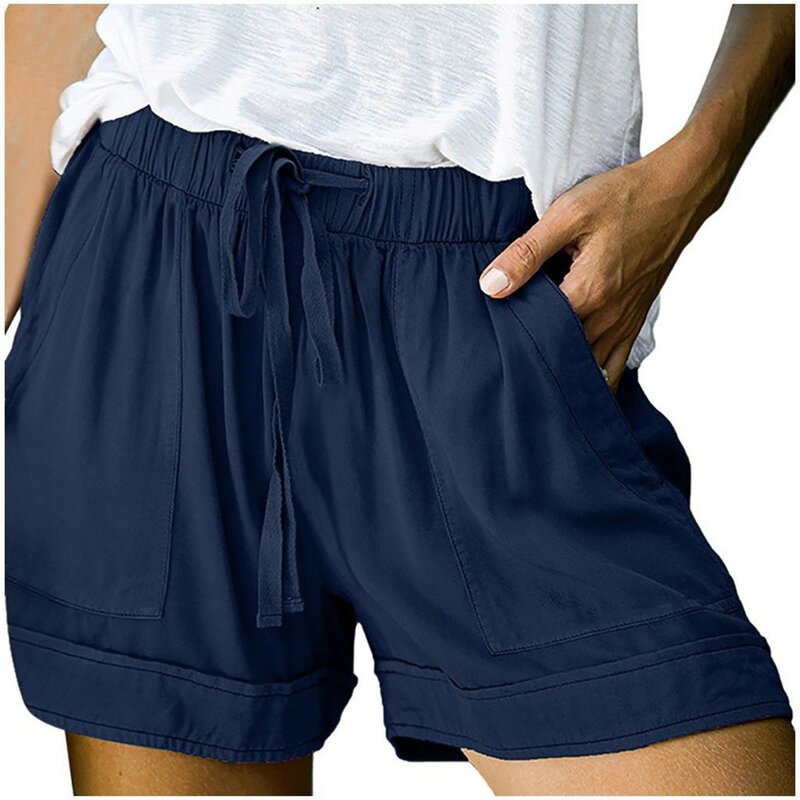 Pantalones cortos con cordón para mujer, Shorts informales de empalme de talla grande, con cintura elástica, holgados y con bolsillos, 2024