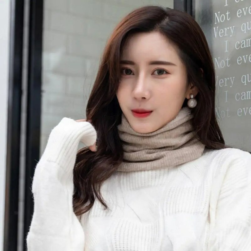 Winter Women Gloves Thick Double Layers Ring Neckwear Solid Color Warm Breathable Outdoor Knitting Scarf