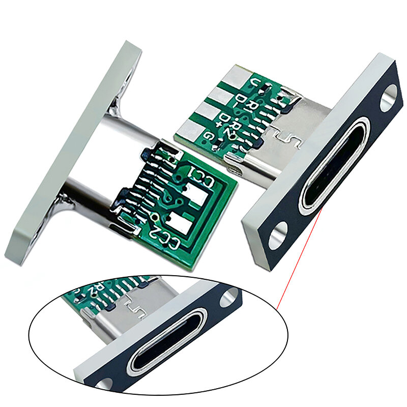 Conector hembra tipo C piezas, puerto de carga USB 3,1, enchufe tipo C con placa de fijación