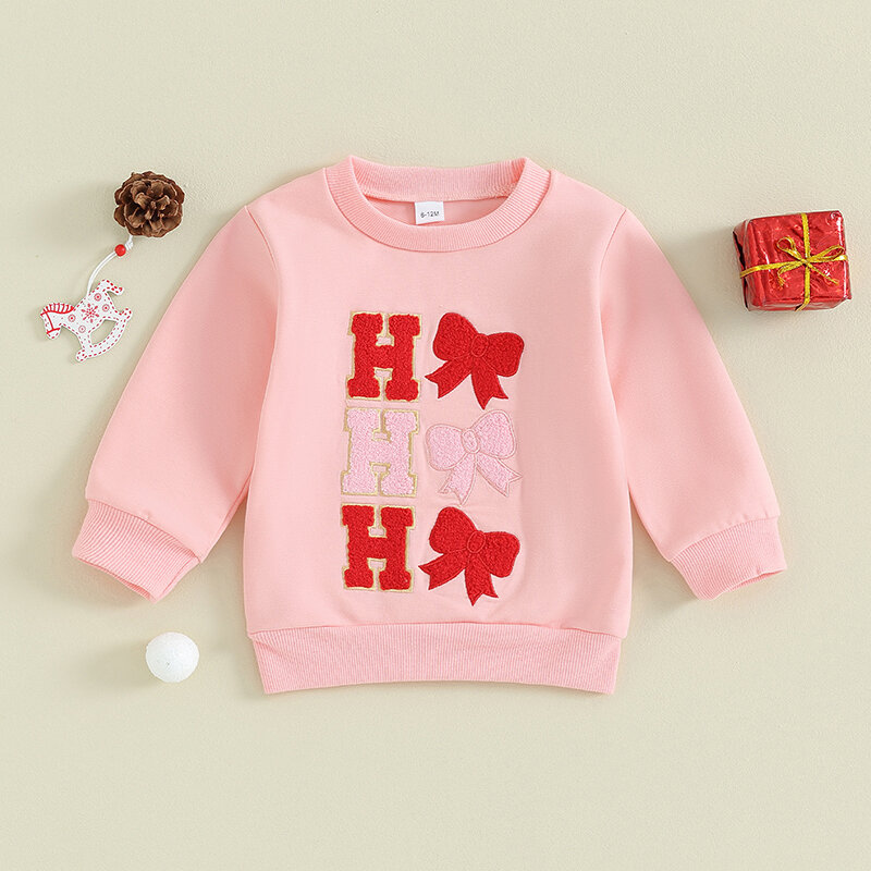Süße Kinder Mädchen Sweatshirts Weihnachten Kleidung Brief Bogen bestickt Rundhals ausschnitt Langarm Pullover Sweatshirts Tops