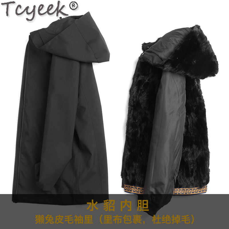 Tcyeek-casaco de pele real quente para homens, jaqueta de inverno, forro natural de pele de vison, parka de comprimento médio, casacos casuais