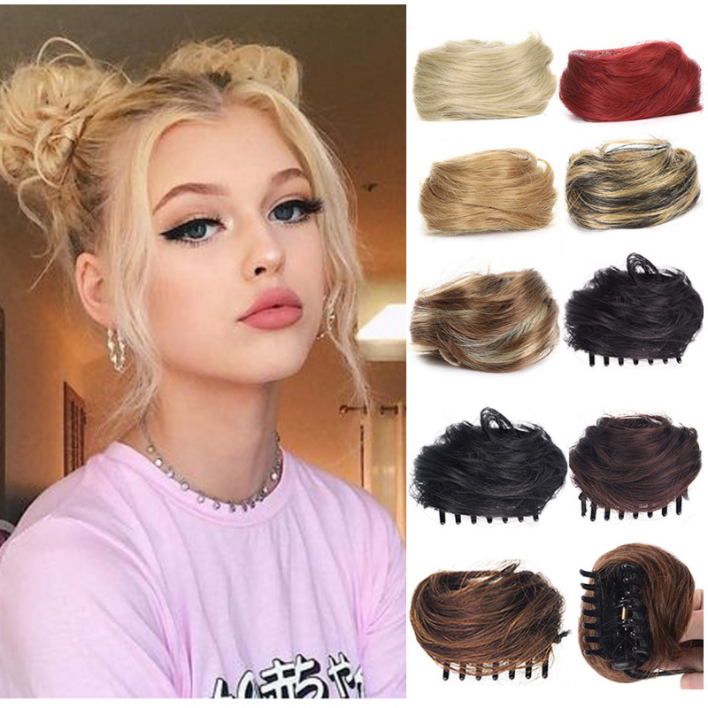 Synthetic Claw Clip-on Hair Chignons  Buns Curly Hair Clip Heat Resistant Womens Hair Golden White Gray Bun Wigs