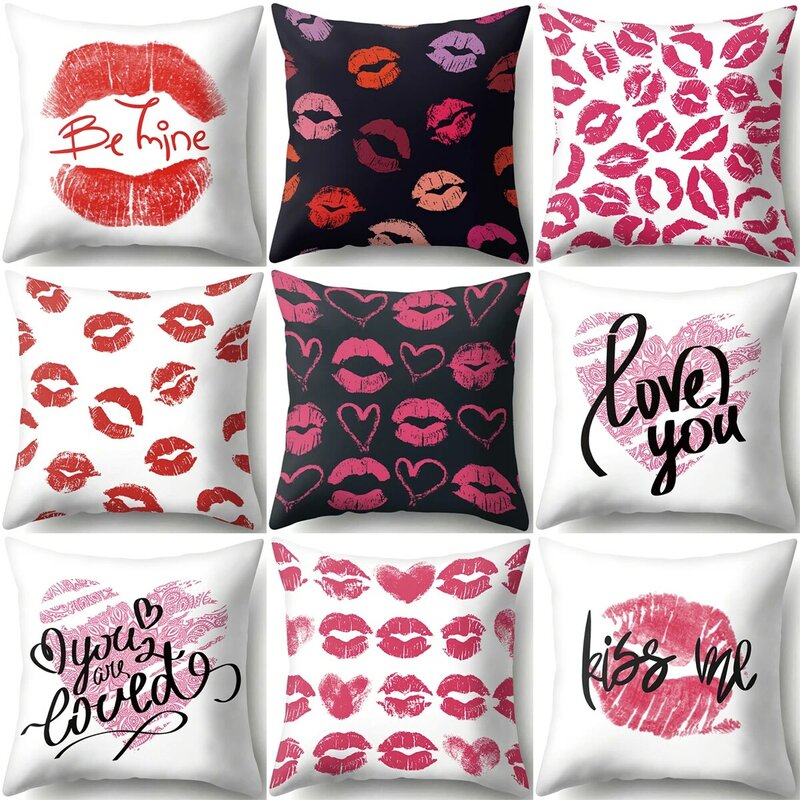ZHENHE-funda de almohada para el Día de San Valentín, cubierta de cojín para decoración del hogar, labios sexys, rosa, Decoración sofá dormitorio, 18x18 pulgadas