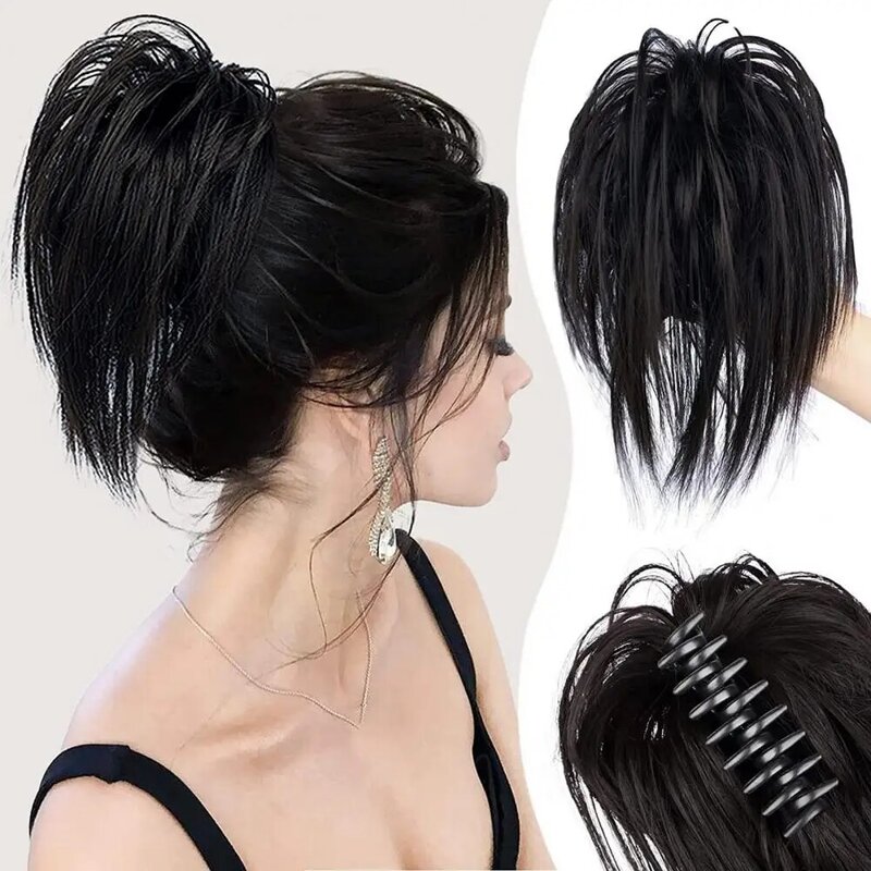 Пушистый парик в пучок, пушистый реалистичный парик из натурального шелковистого высокотемпературного волокна для наращивания волос, для женщин и девочек