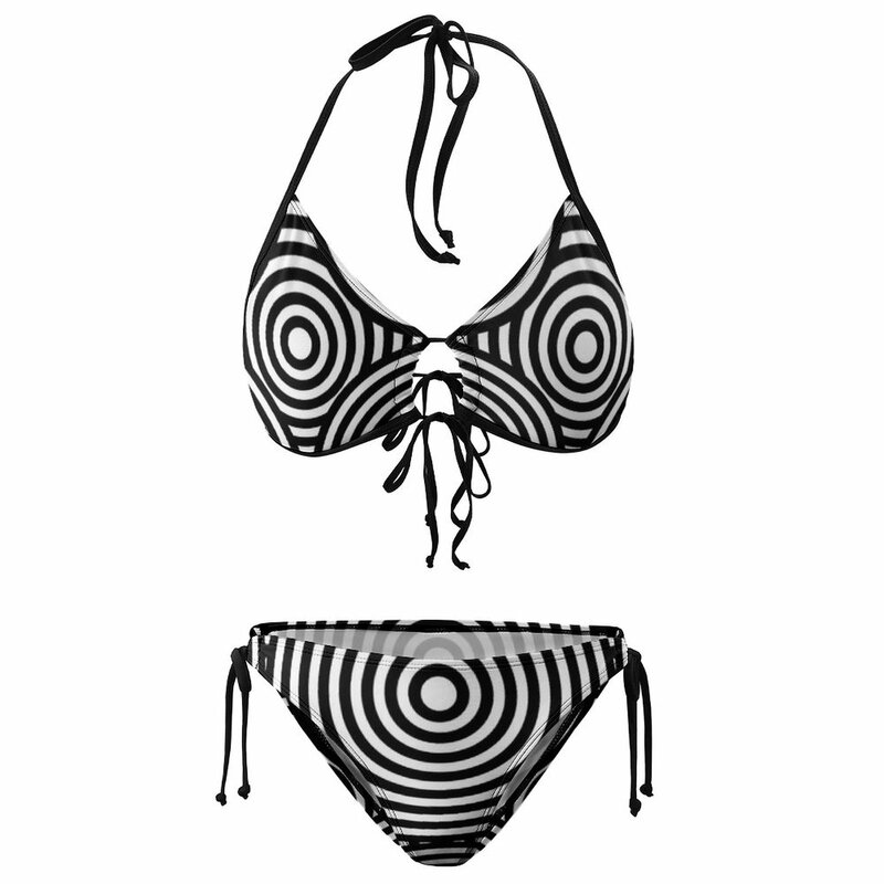Abstract Line Print Bikini Swimsuit Sexy Mod Circles Swimwear Colorful Bikinis Set 2 Piece Push Up Print Bathing Suit Beach Wear
