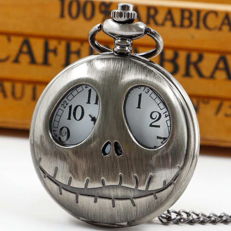 Personalized Vintage Necklace Pocket Watch Skull Punk Men Women Children Sweater Chain Quartz Clock Halloween Christmas Gift