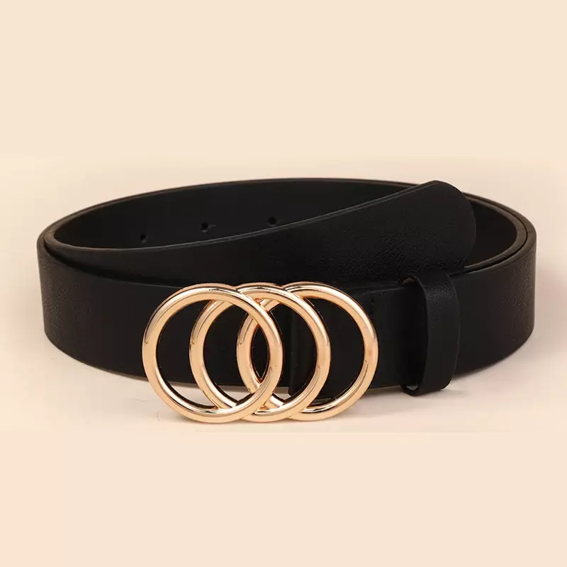 1 cinturón elegante para mujer con hebilla de aleación de tres anillos, decoración para mujer, cinturones de cintura versátiles de moda