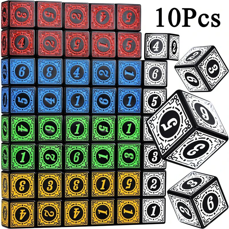 10Pcs/Set 16mm D6 Dice Square Edged Corner Numbers 6 Sided Dices Acrylic Playing Table Board Games Bar Pub Club Party DND