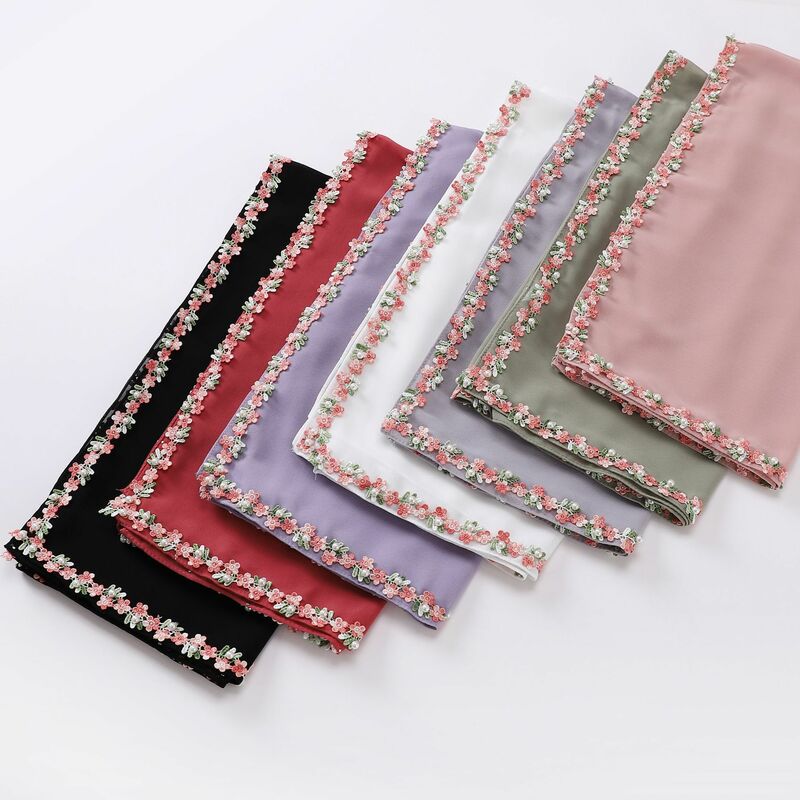 Bufanda de gasa de perlas pequeñas, bufanda de cuentas de encaje de viento fragante, linda y dulce, bufanda cuadrada pequeña, 90x90cm