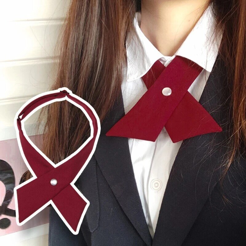 652F Women Girls Criss-Cross Bow Tie Japanese Style School Girl Uniform Solid Color Adjustable Bowtie Pre Tied Necktie