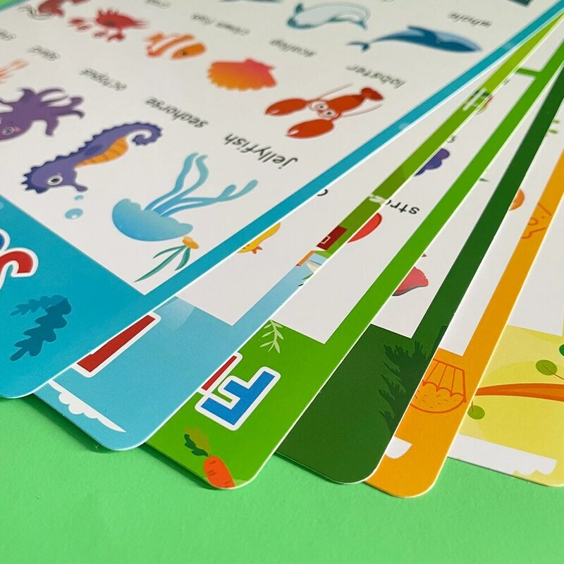 6PCS English Posters Farm / Sea / Wild Animal Words Card Cognitive toy Food My Body Education Learning Posters for Kids Children