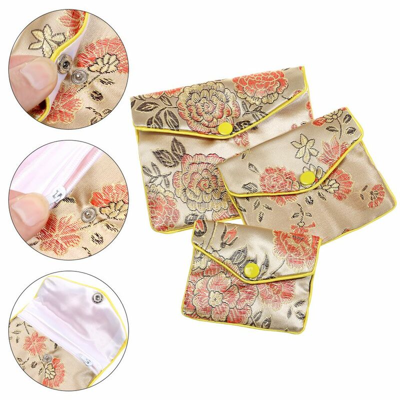 Fashion Handmade Portable Embroidery Bag Storage Pouch Snap Case Zipper Jewelry Bag